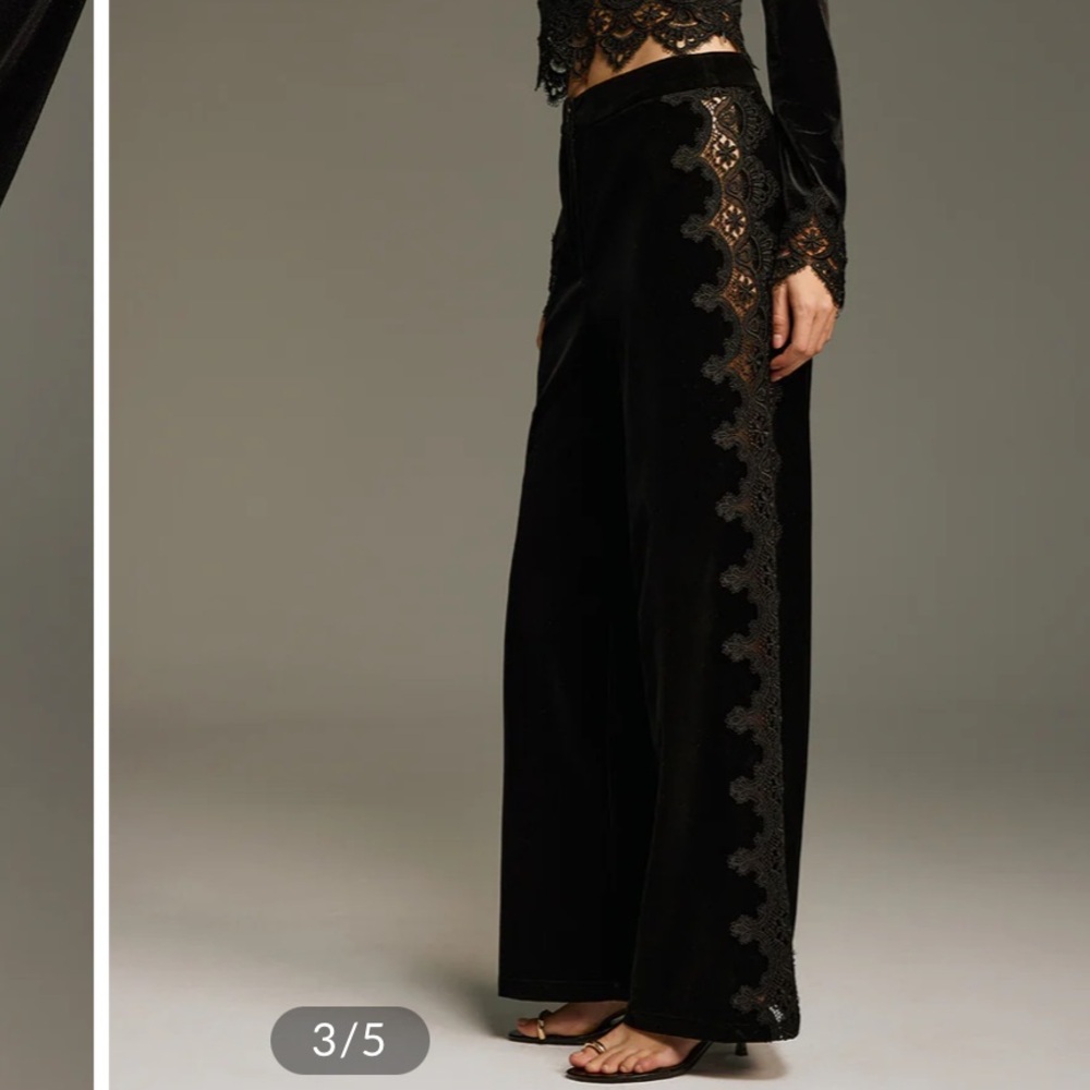 Commense Side Lace Panel Velvet Straight-Leg Pants - Picture 4 of 4